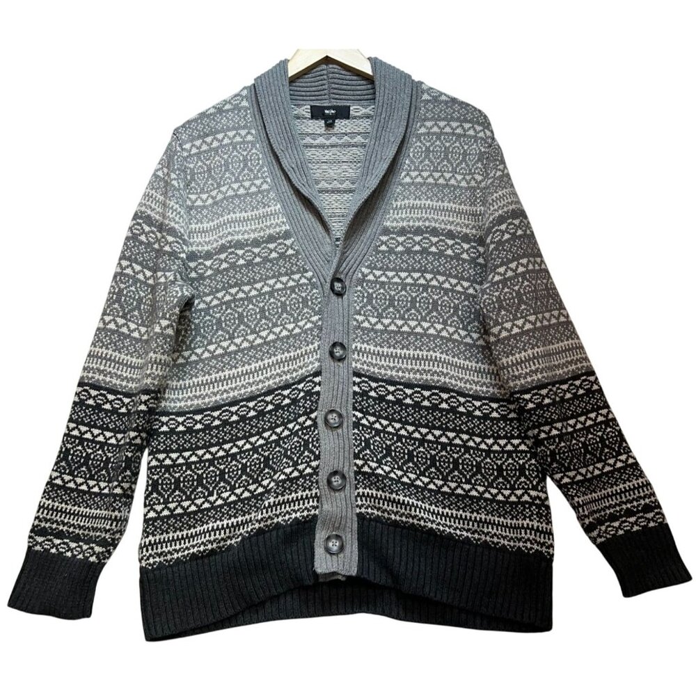 Mossimo Mens Granola Shawl Collar Cardigan Sweater Knit Sz L Multi Fair Isle
